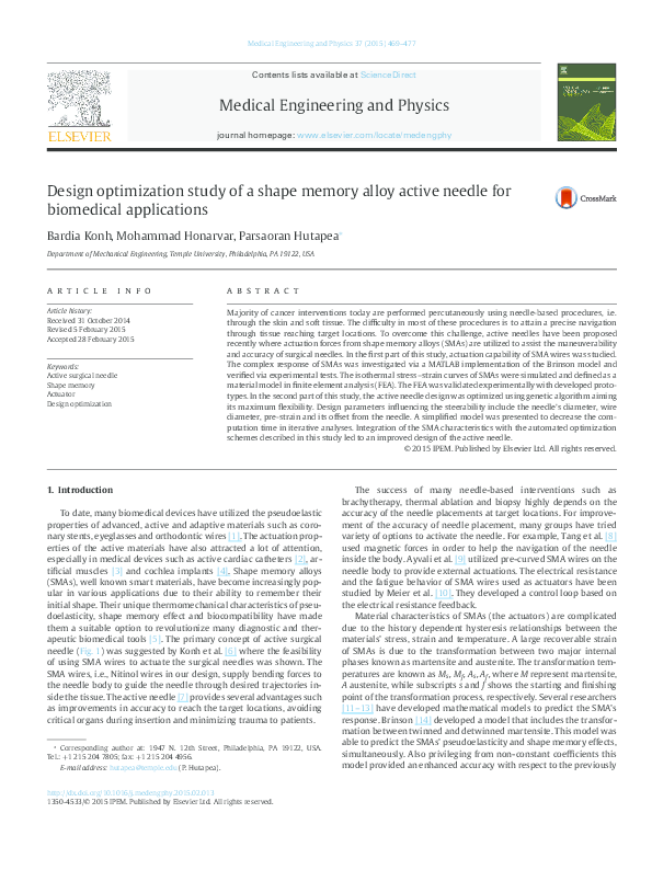 (PDF) Design optimization study of a shape memory alloy active needle ...