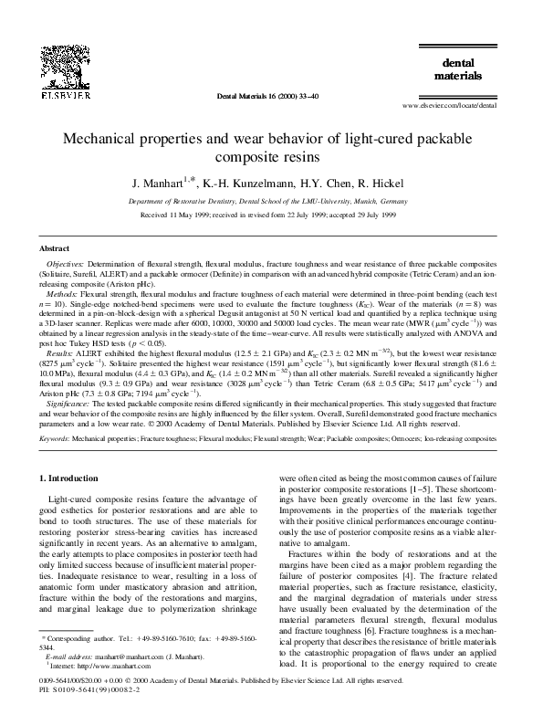 (PDF) Mechanical properties and wear behavior of lightcured packable