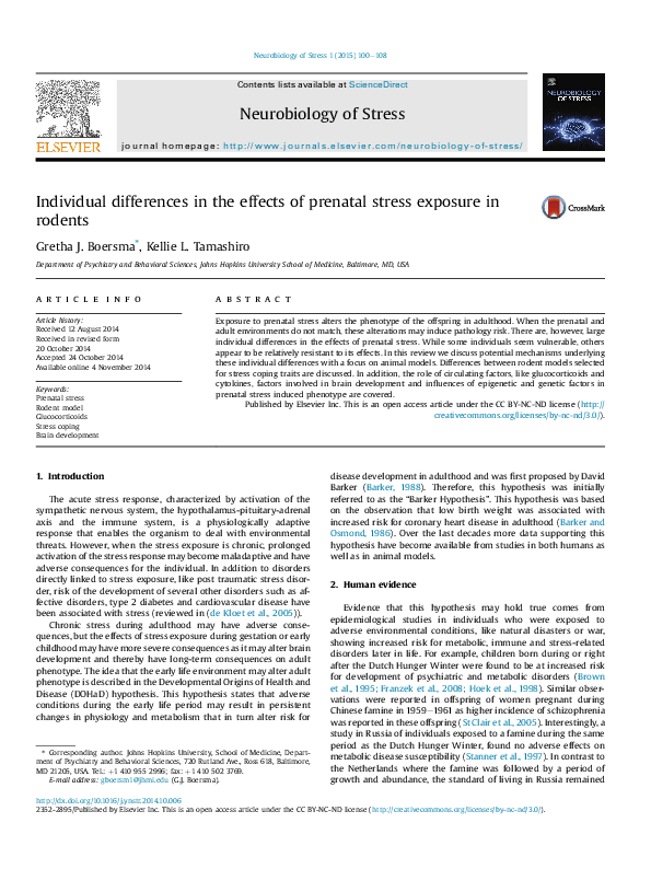 (PDF) Individual differences in the effects of prenatal stress exposure ...