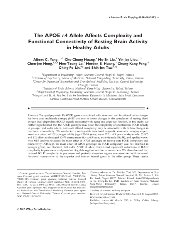 (PDF) The APOE ɛ4 allele affects complexity and functional connectivity ...