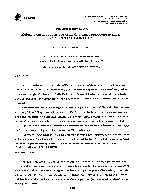 (PDF) Ambient air levels of volatile organic compounds in Latin ...