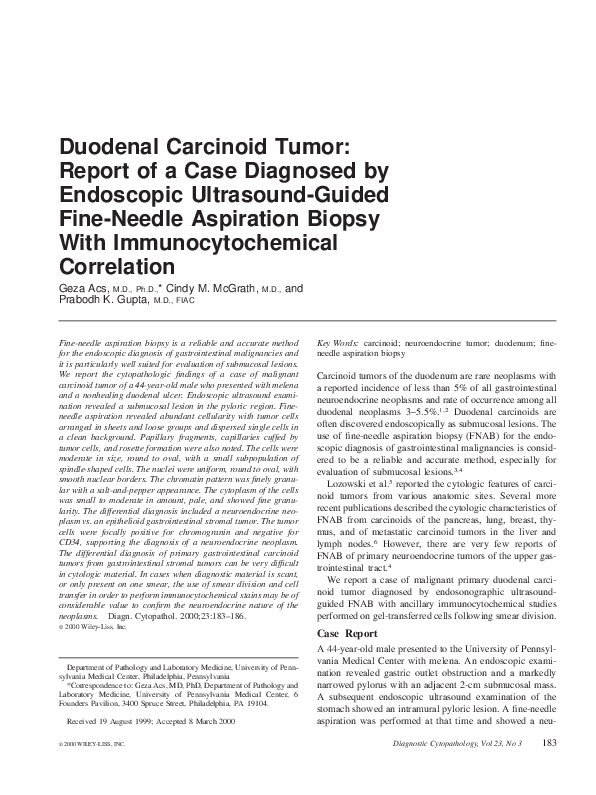 (PDF) Duodenal carcinoid tumor: Report of a case diagnosed by ...