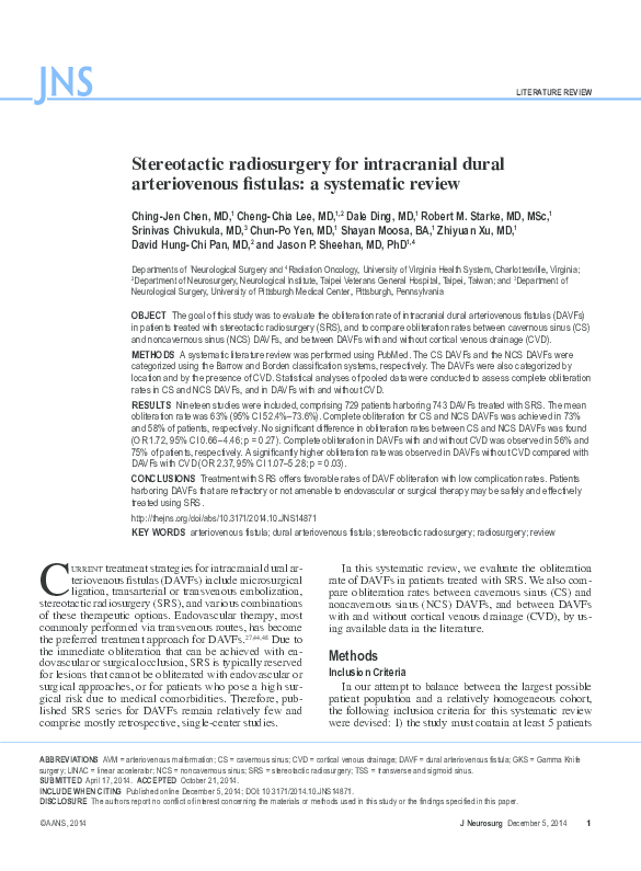 (PDF) Stereotactic radiosurgery for intracranial dural arteriovenous