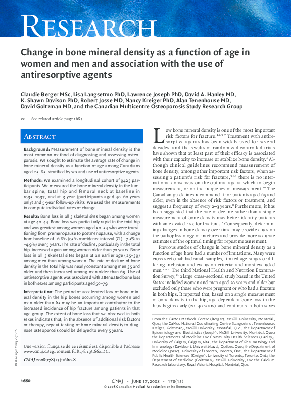 (PDF) Change in bone mineral density as a function of age in women and ...