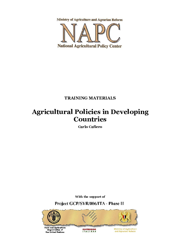 (PDF) Agricultural Policies in Developing Countries
