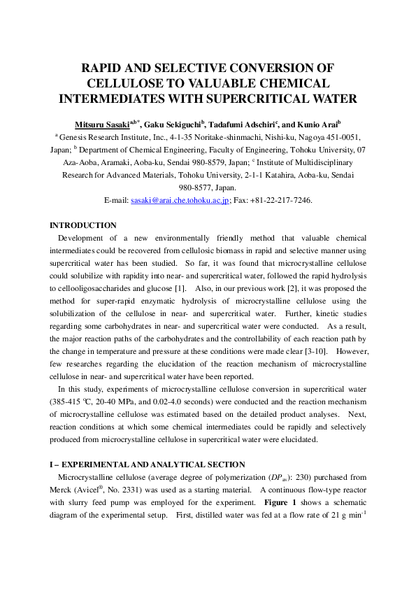 (PDF) Rapid and Selective Conversion of Cellulose to Valuable Chemical ...