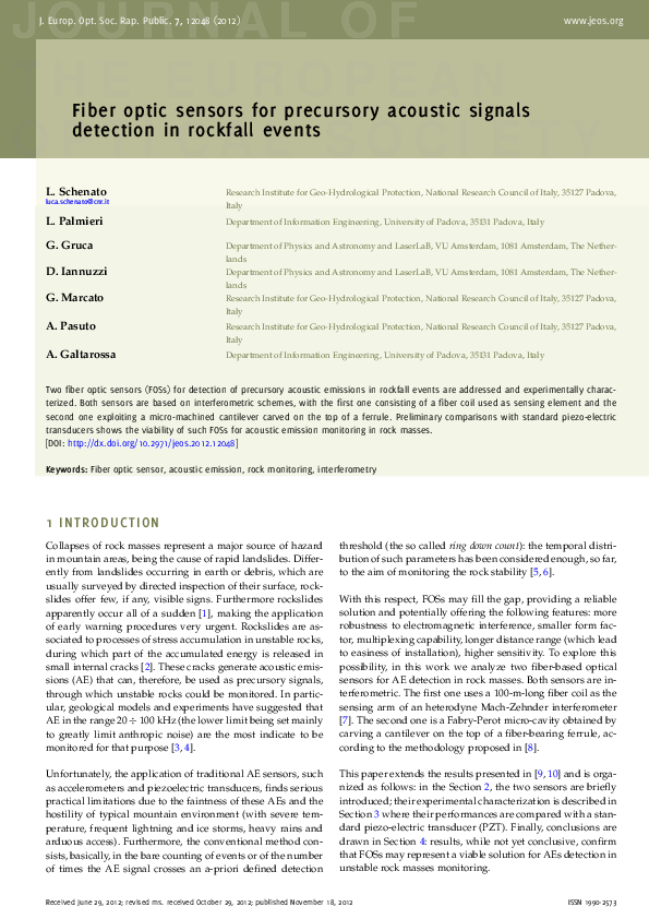 (PDF) Fiber optic sensors for precursory acoustic signals detection in ...