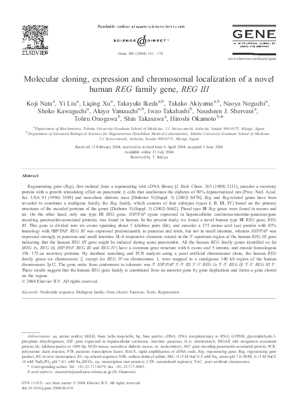 (PDF) Molecular cloning, expression and chromosomal localization of a ...