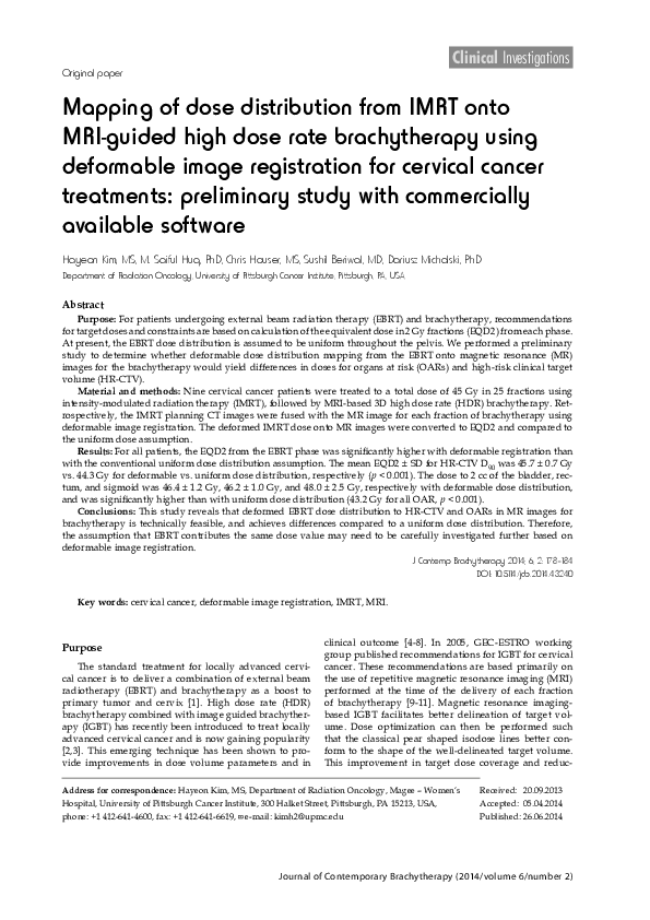 (PDF) Mapping of dose distribution from IMRT onto MRI-guided high dose ...