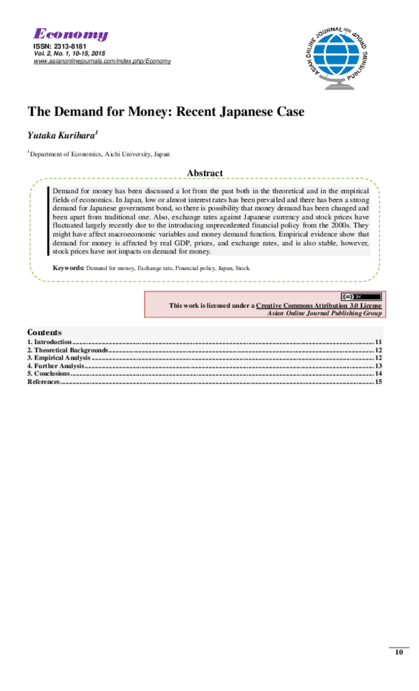 (PDF) The Demand for Money Recent Japanese Case Asian Online Journal