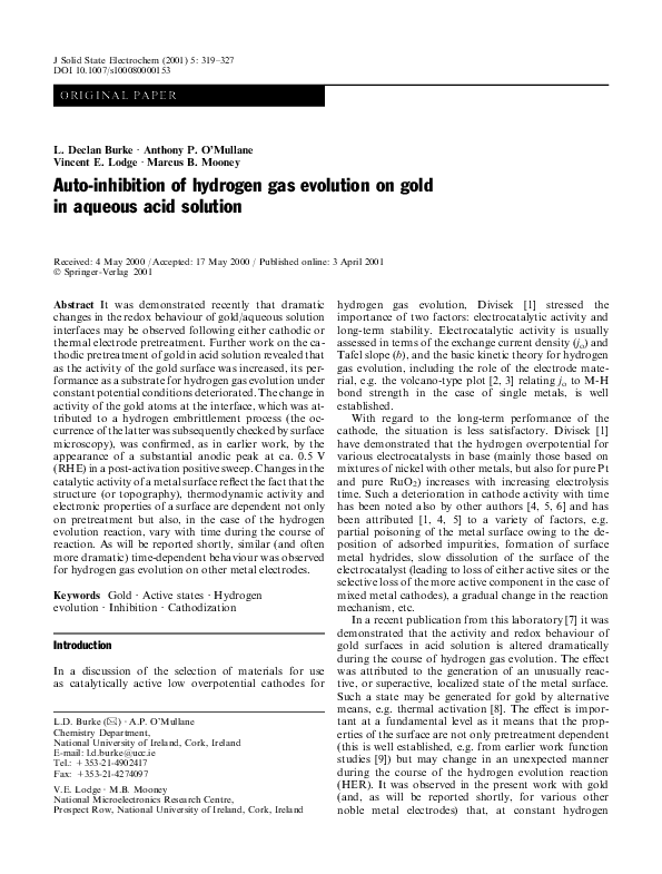 (PDF) Auto-inhibition of hydrogen gas evolution on gold in aqueous acid ...