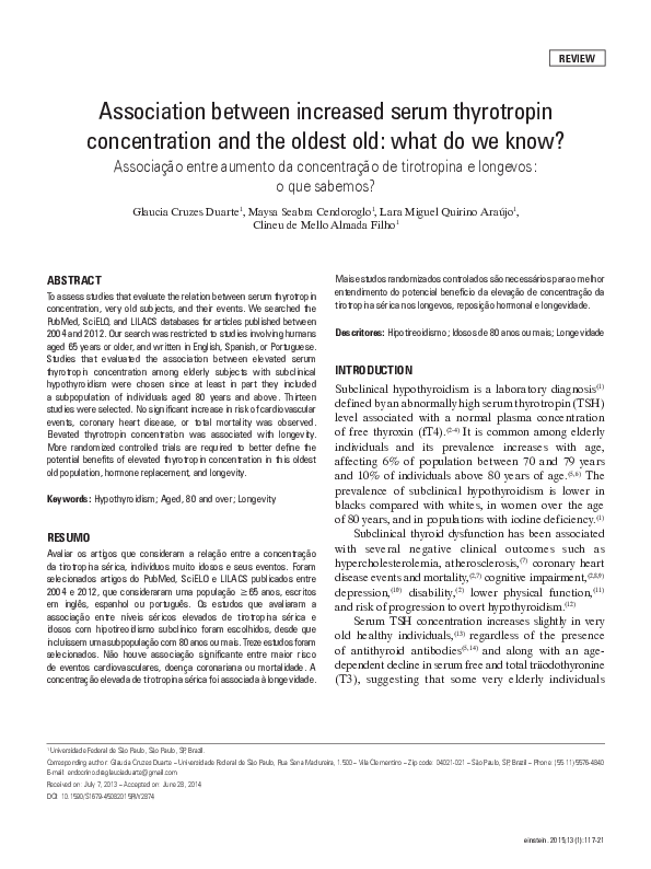 (PDF) Association between increased serum thyrotropin concentration and ...