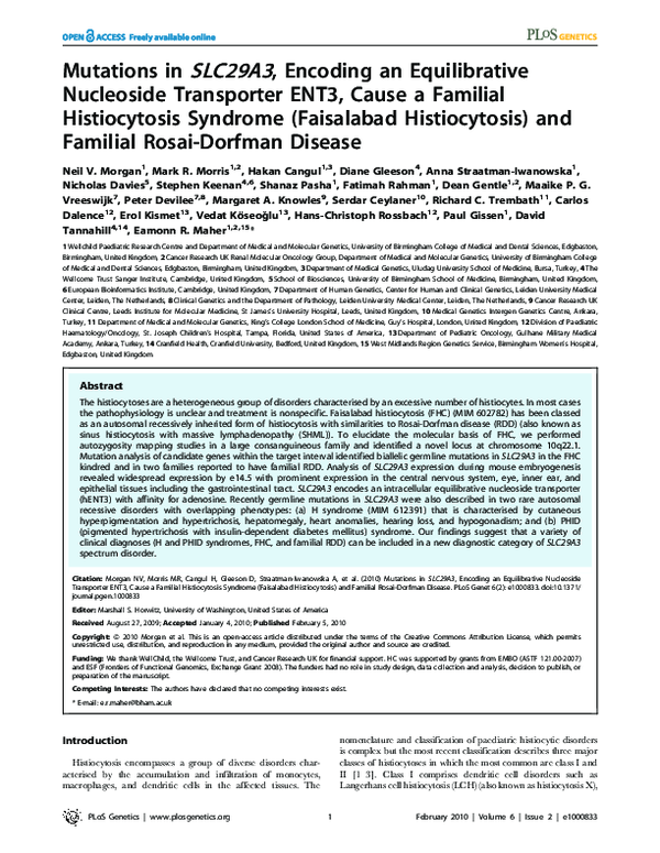 (PDF) Mutations in SLC29A3, Encoding an Equilibrative Nucleoside