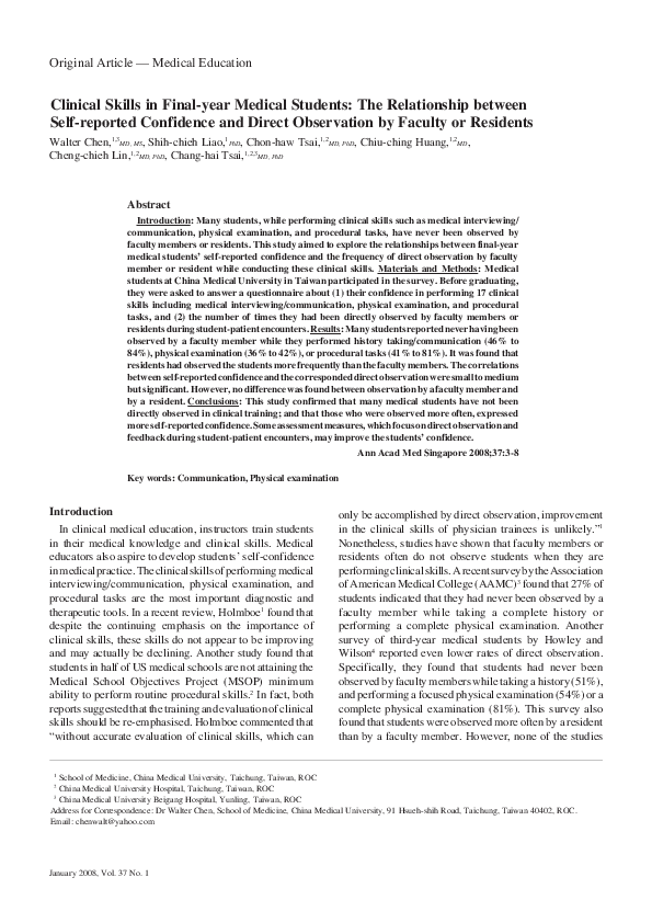 (PDF) Clinical Skills in Finalyear Medical Students The Relationship between Selfreported