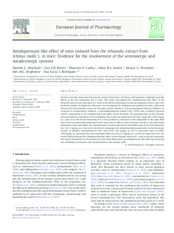 (PDF) Antidepressant-like effect of rutin isolated from the ethanolic ...