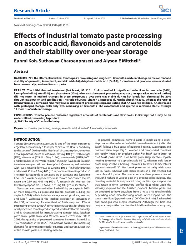 (PDF) Effects of industrial tomato paste processing on ascorbic acid ...