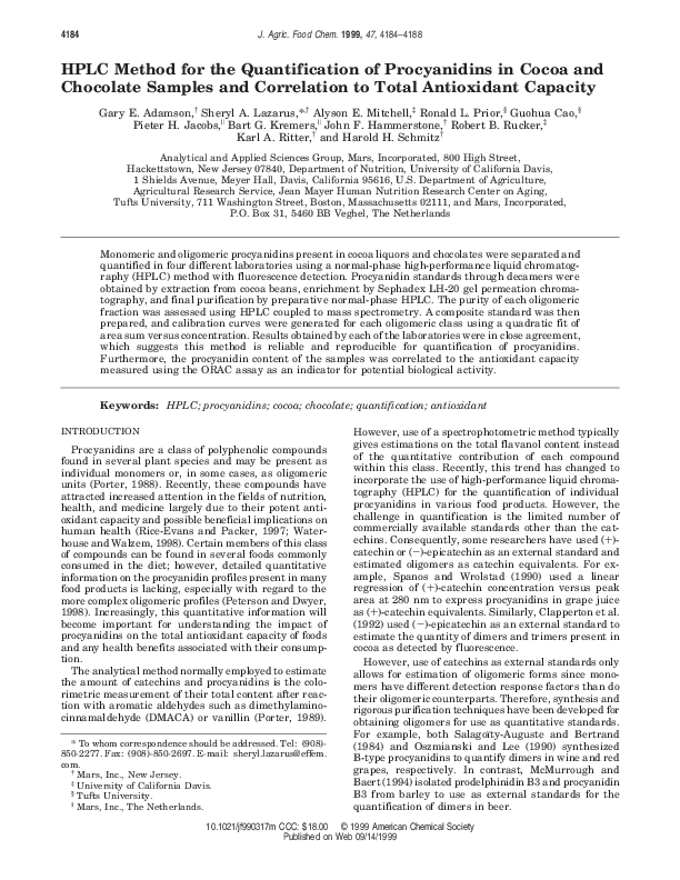 (PDF) HPLC Method for the Quantification of Procyanidins in Cocoa and