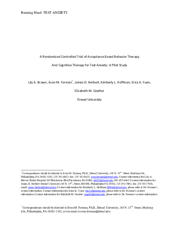 (PDF) A Randomized Controlled Trial of Acceptance-Based Behavior ...