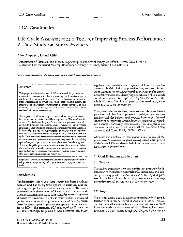 (PDF) Life cycle assessment as a tool for improving process performance ...