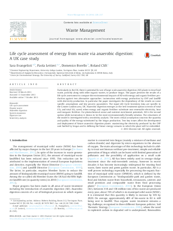 (PDF) Life cycle assessment of energy from waste via anaerobic ...