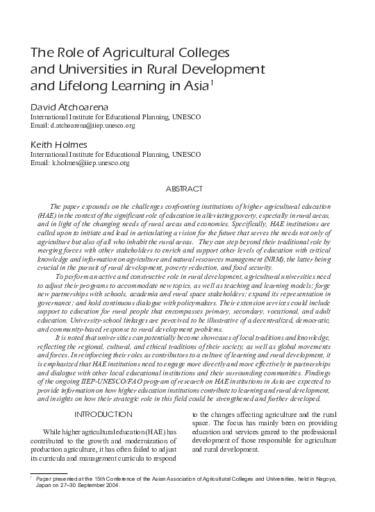 (PDF) The role of agricultural colleges and universities in rural ...