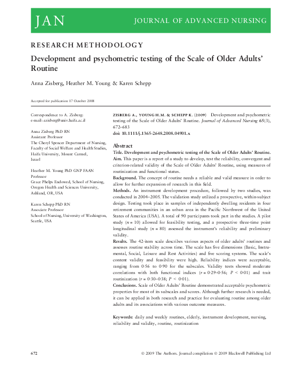 (PDF) Development and psychometric testing of the Scale of Older Adults ...