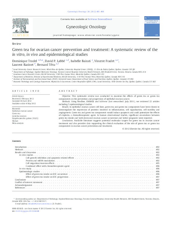 (PDF) Green tea for ovarian cancer prevention and treatment: A ...