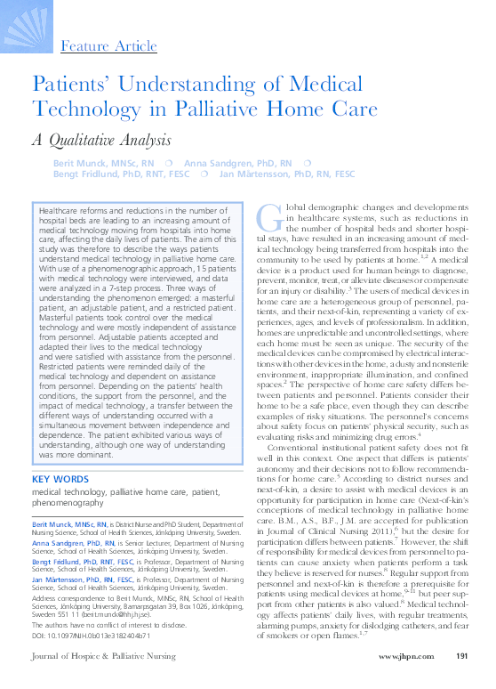 (PDF) Patients’ Understanding of Medical Technology in Palliative Home Care