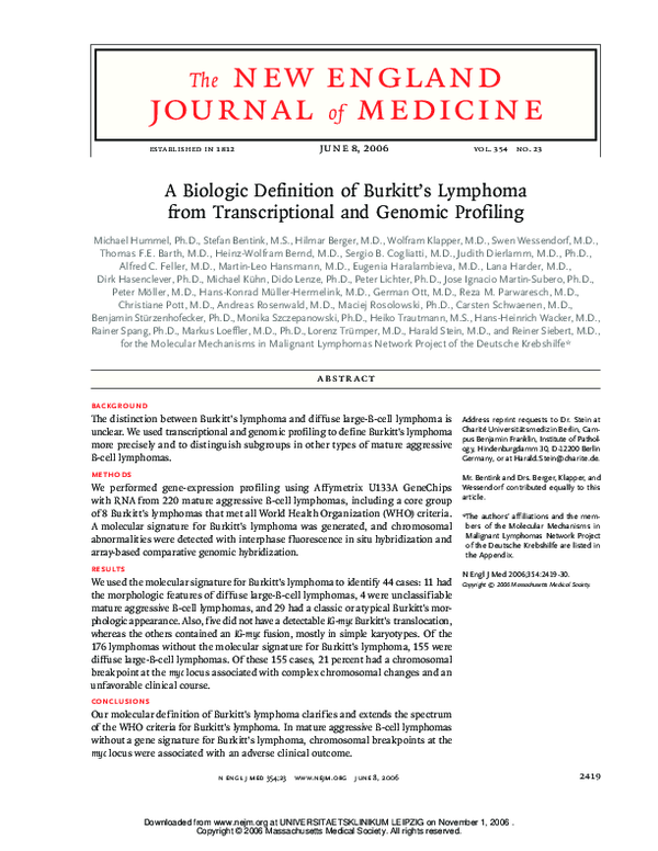 (PDF) A Biologic Definition of Burkitt's Lymphoma from Transcriptional