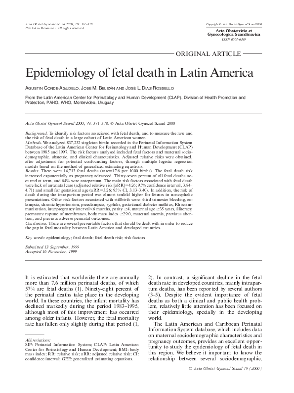 (PDF) Epidemiology of fetal death in Latin America