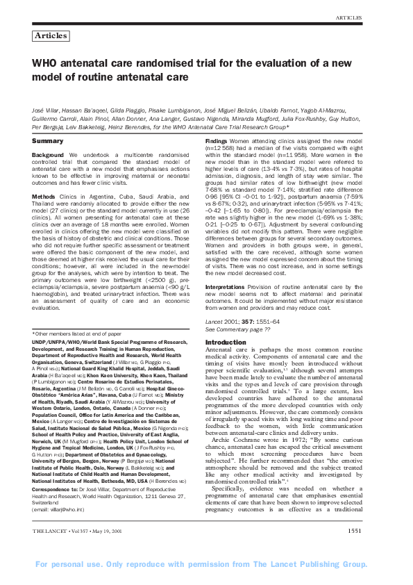 (PDF) WHO Antenatal Care Randomised Trial for the Evaluation of a New ...