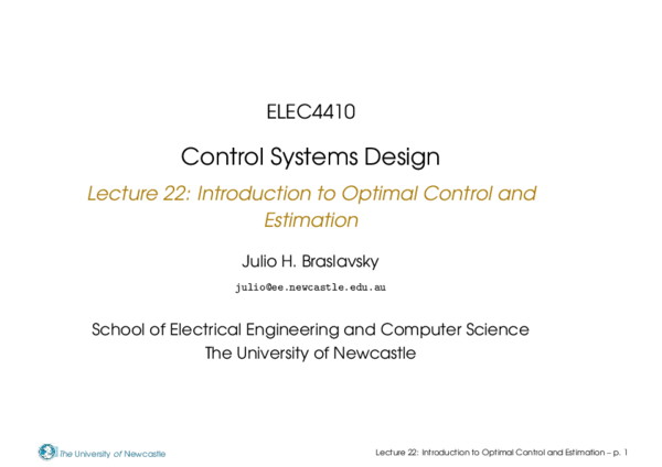 (PDF) Control Systems Design Lecture 22: Introduction to Optimal ...