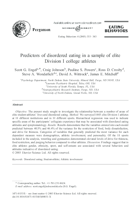 (PDF) Predictors of disordered eating in a sample of elite Division I ...