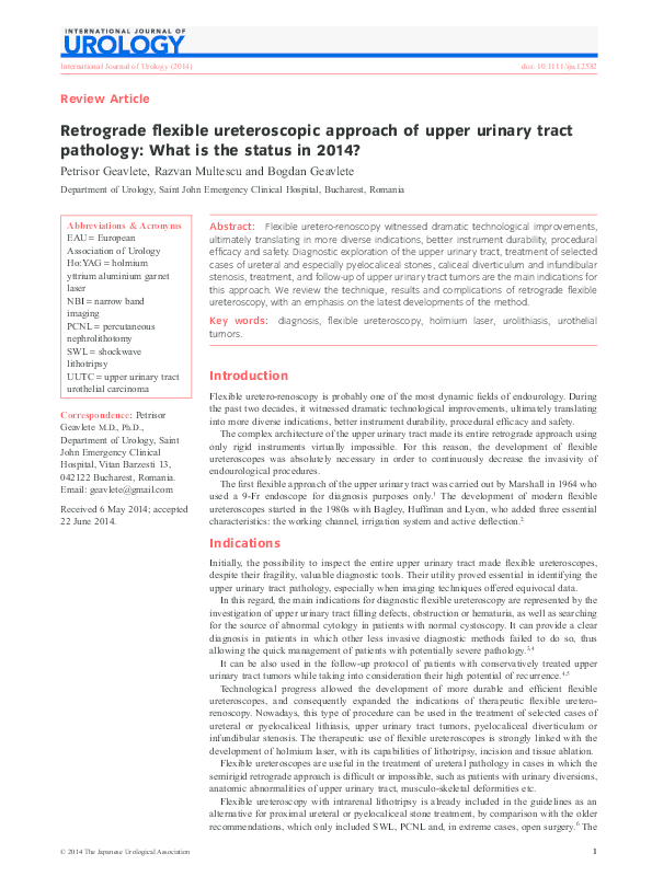 (PDF) Retrograde flexible ureteroscopic approach of upper urinary tract ...