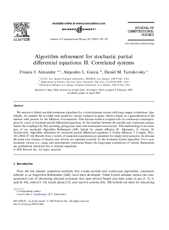 (PDF) Algorithm Refinement for Stochastic Partial Differential Equations