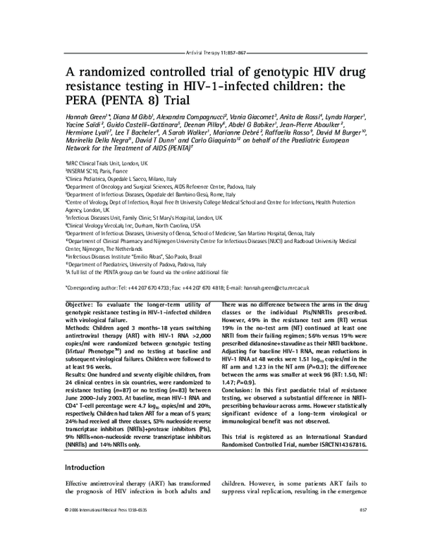 (PDF) A randomized controlled trial of genotypic HIV drug resistance ...