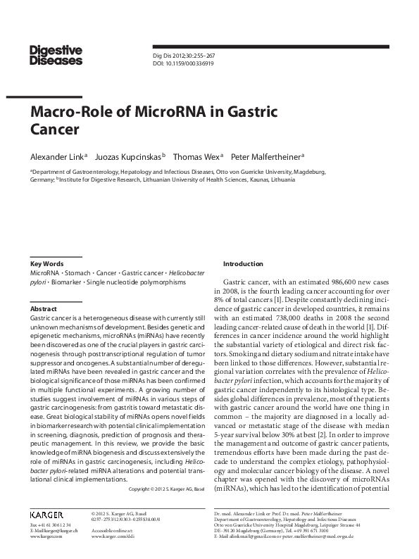 (PDF) Macro-Role of MicroRNA in Gastric Cancer