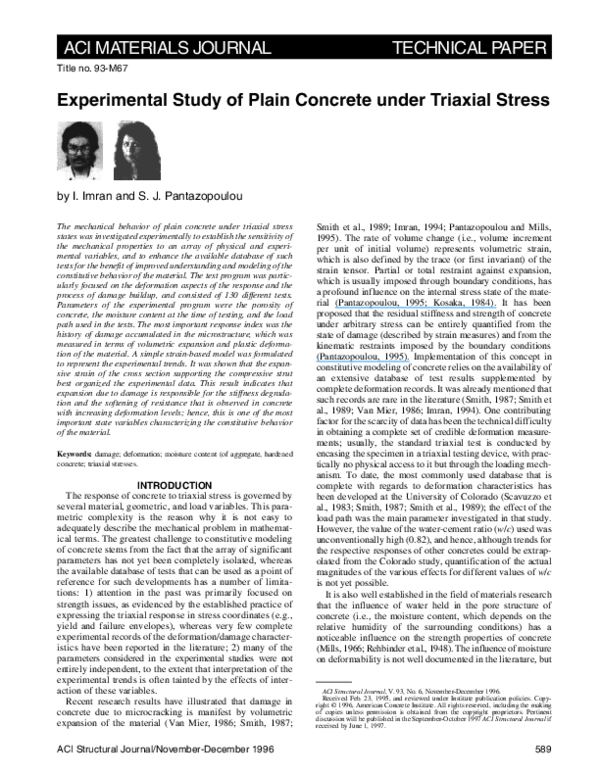 (PDF) Experimental Study of Plain Concrete under Triaxial Stress