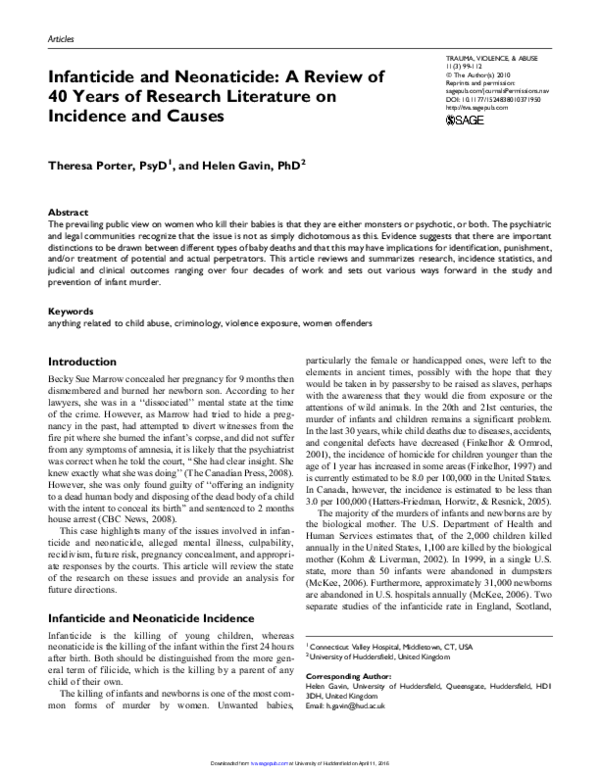 Neonaticide and infanticide picture