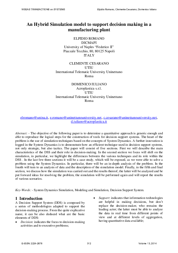 (PDF) An Hybrid Simulation model to support decision making in a ...