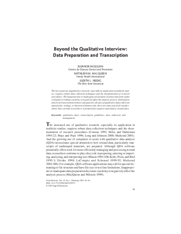 (PDF) Beyond the Qualitative Interview: Data Preparation and Transcription