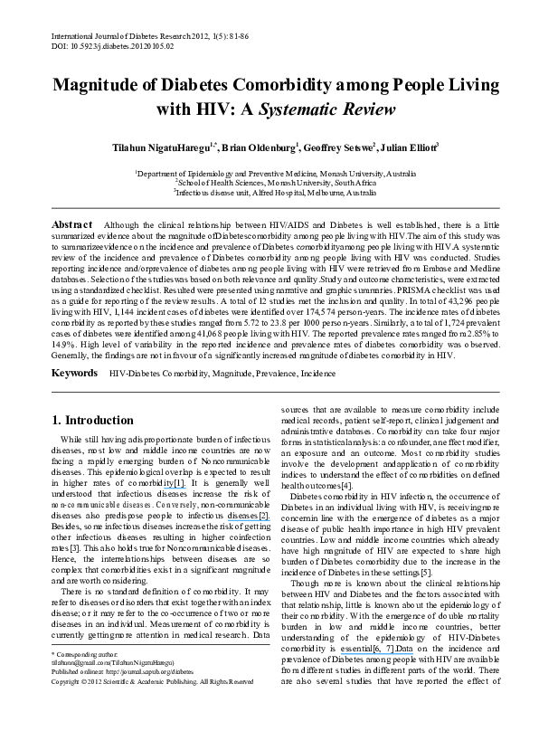 (PDF) Magnitude of Diabetes Comorbidity among People Living with HIV: A ...