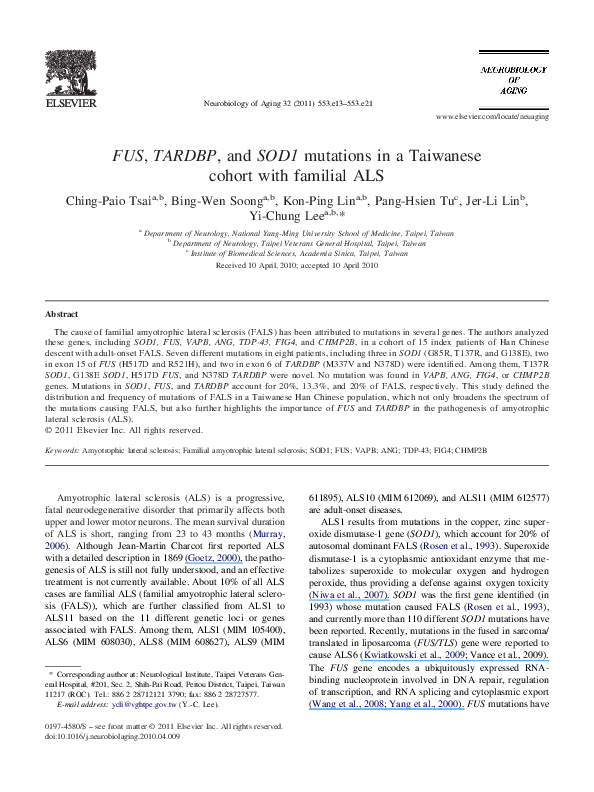 (PDF) FUS, TARDBP, and SOD1 mutations in a Taiwanese cohort with ...