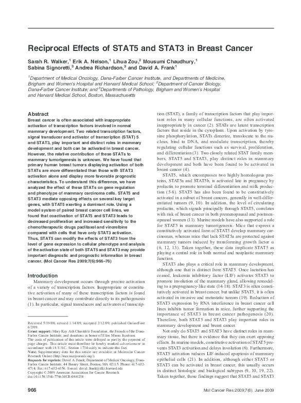 (PDF) Reciprocal effects of STAT5 and STAT3 in breast cancer