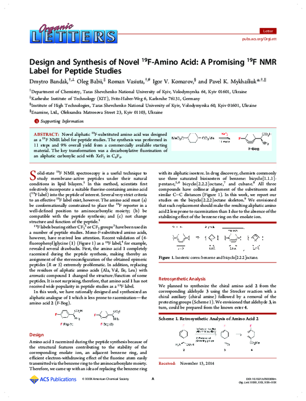 (PDF) Design and Synthesis of Novel 19 F-Amino Acid: A Promising 19 F ...