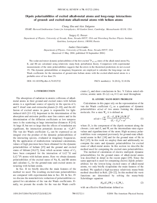 (PDF) Dipole polarizabilities of excited alkali-metal atoms and long ...