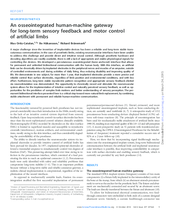(PDF) An osseointegrated humanmachine gateway for longterm sensory
