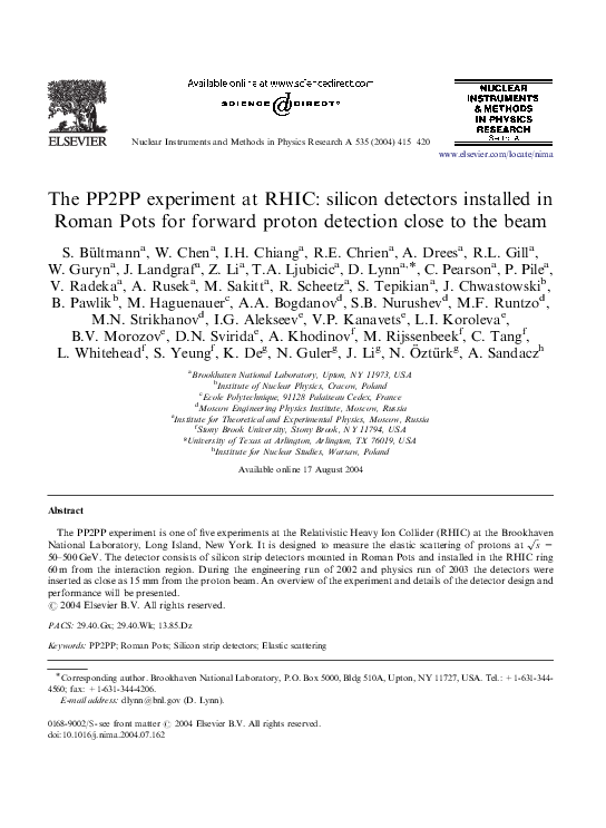 (PDF) The PP2PP experiment at RHIC: silicon detectors installed in ...