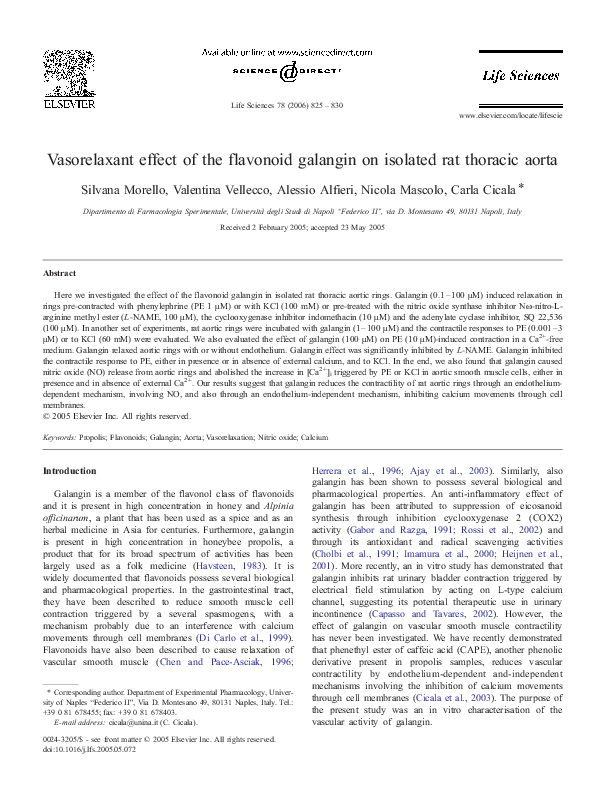 (PDF) Vasorelaxant effect of the flavonoid galangin on isolated rat