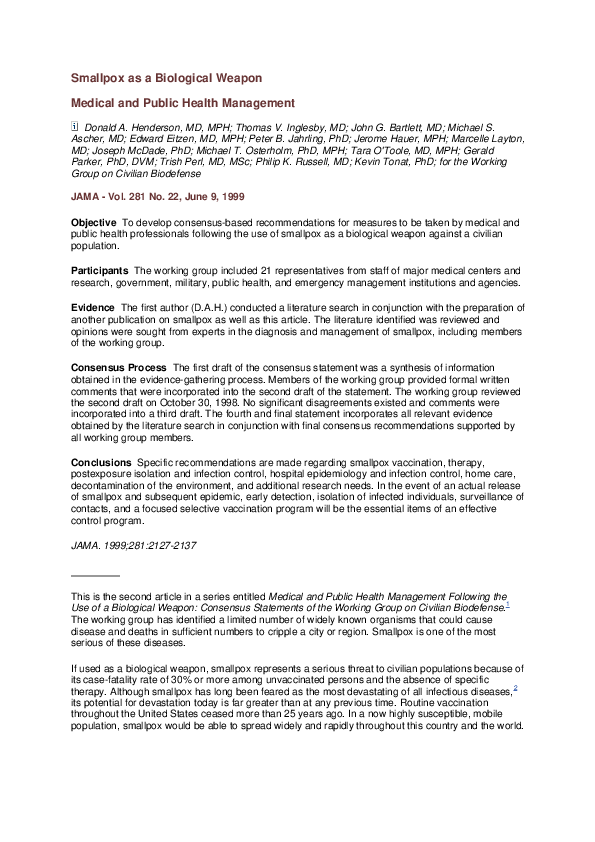 (PDF) Smallpox as a Biological Weapon